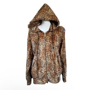 Joyrich Leopard Fuzzy Zip-Up Hoodie Rare Streetwear Y2K Archival Unisex Medium
